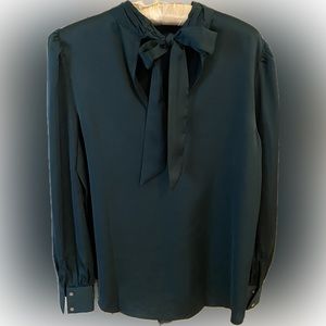 LOFT Gorgeous Hunter Green Silky Blouse with Bow Detail